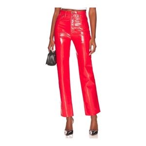 New Agolde Pant 90s Pinch Waist Recycled Leather Jean in Red Chili Patent